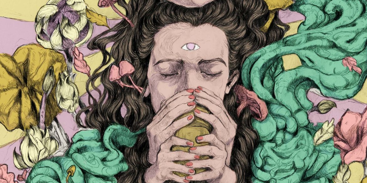 Frau trinkt Ayahuasca