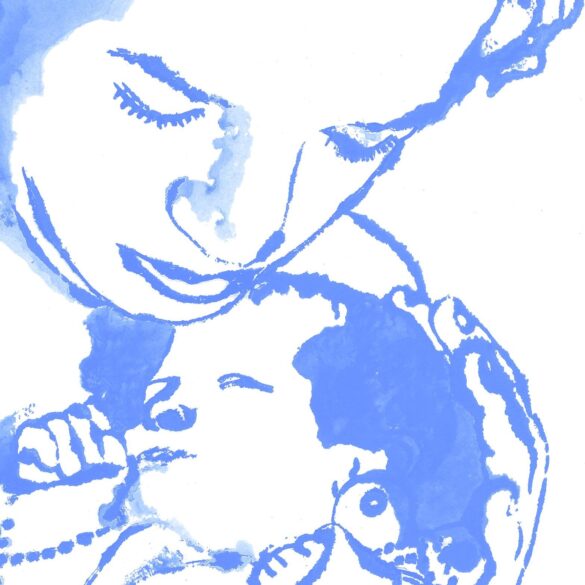 Illustration einer Mutter, die ihr Baby hält.