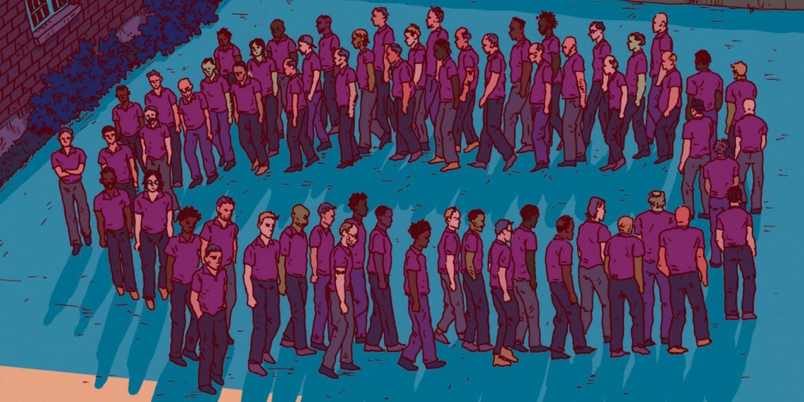 Illustration von Gefangenen, die im Kreis gehen. Illustratorin: Luise Mirdita