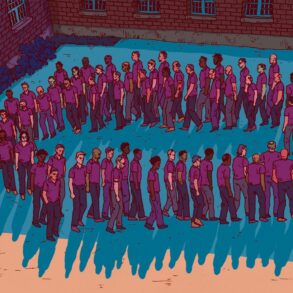 Illustration von Gefangenen, die im Kreis gehen. Illustratorin: Luise Mirdita